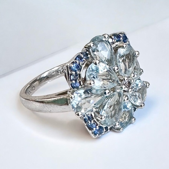 🩵Aquamarine💙Sapphire🤍Topaz Sterling Silver Ring (5.25) - Picture 5 of 15